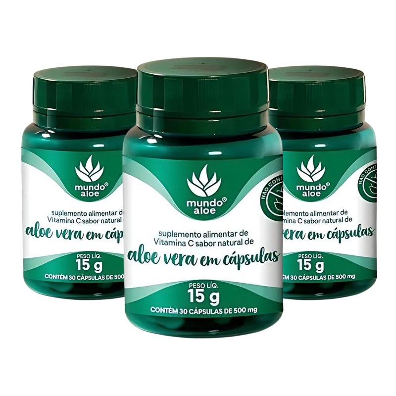 Kit 3x Babosa Aloe Vera Ôrganica Mundo Aloe 30 Cápsulas